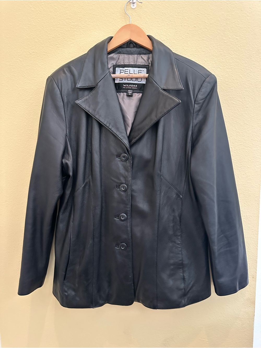 Vintage Wilson’s Leather Pelle Studio Black Leather Button-Up Jacket